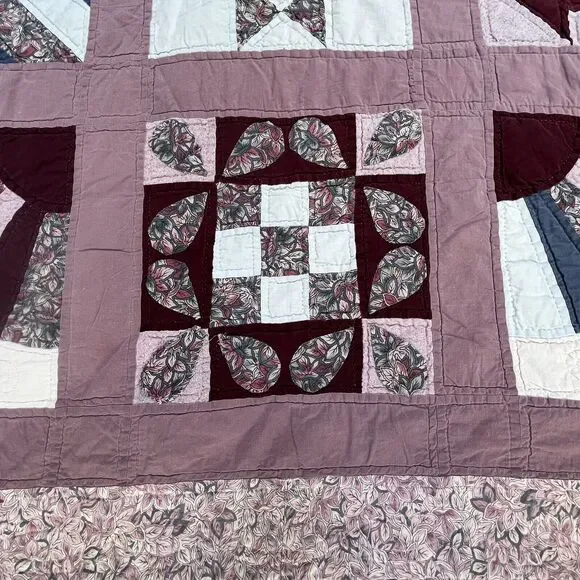 Vintage Handmade Quilt 66x52” Sampler Fan Pattern Purple Blue Coverlet Throw RV - Picture 8 of 16